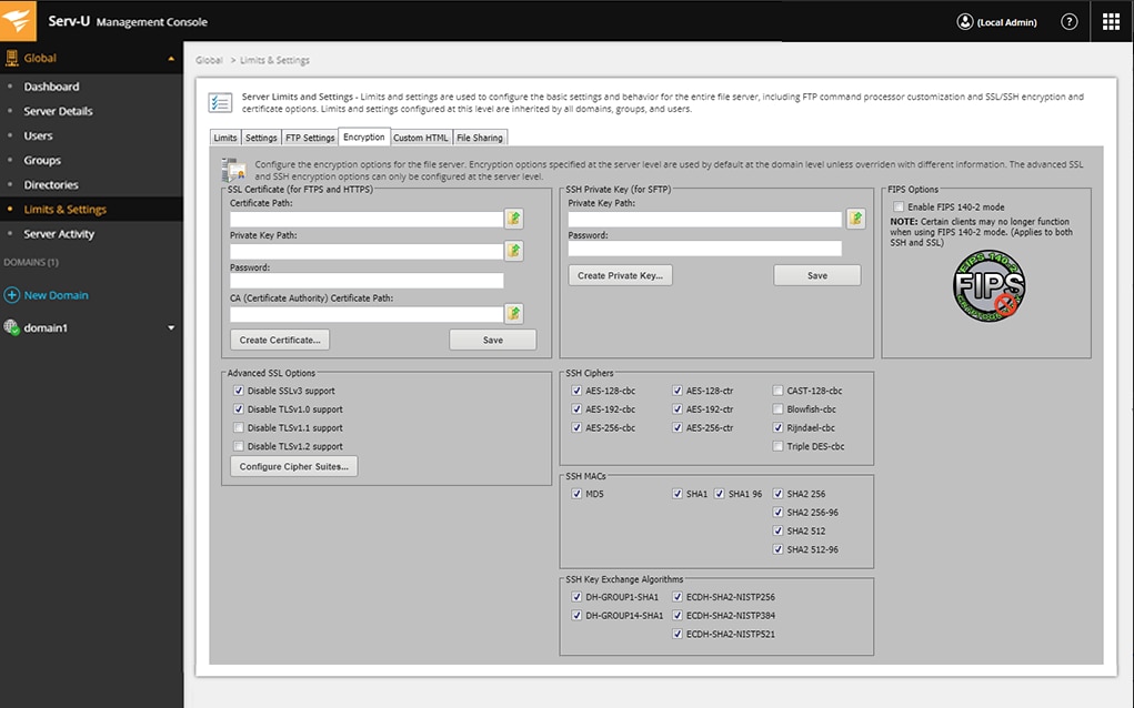 serv-u ftp server encryption